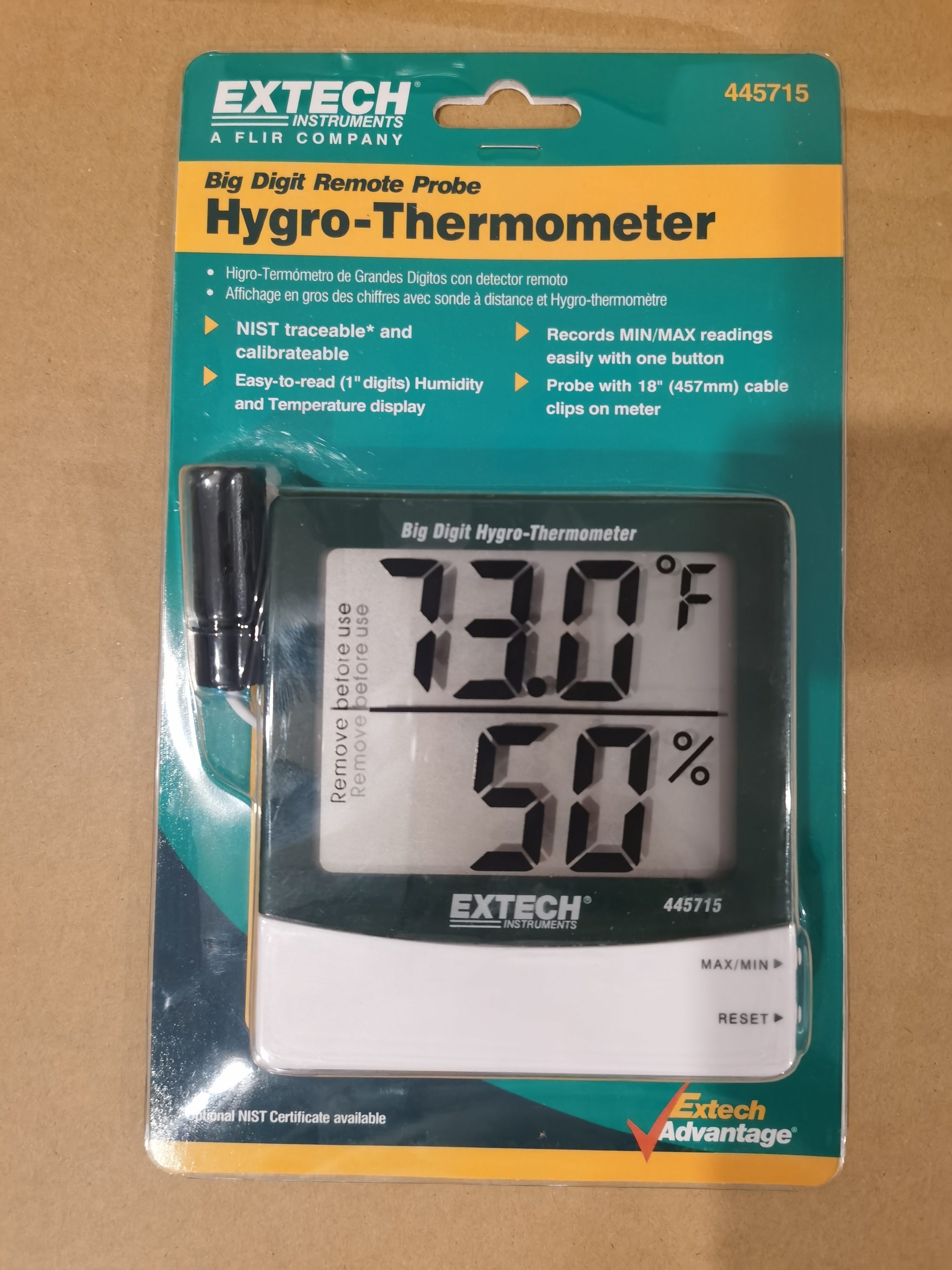 ESCO EXTECH 445715 large digital remote probe temperature Hygrometer