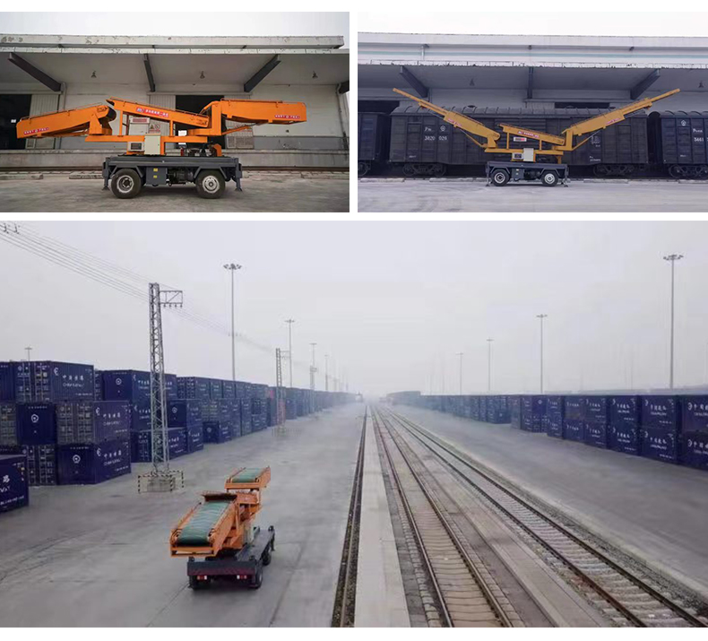 Train loading and unloading integrated machine, multifunctional telescopic cargo conveyor, mobile oil and electricity dual purpose