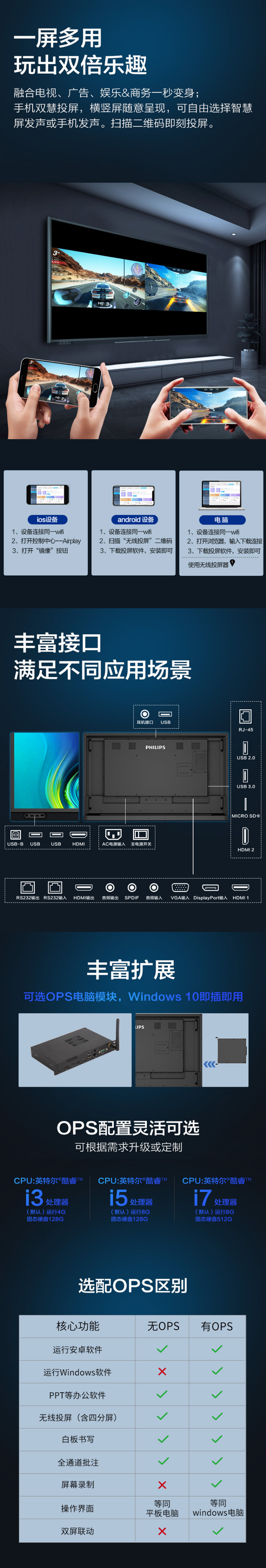 PHILIPS Intelligent Conference Tablet Android/I7 Dual System Touch Integrated Machine Classic Version 3352T+Wall Mount