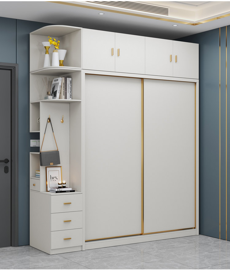 PUR honeycomb board bedroom, household sliding door, wardrobe, overall combination, light luxury all aluminum cream white sliding door clothes