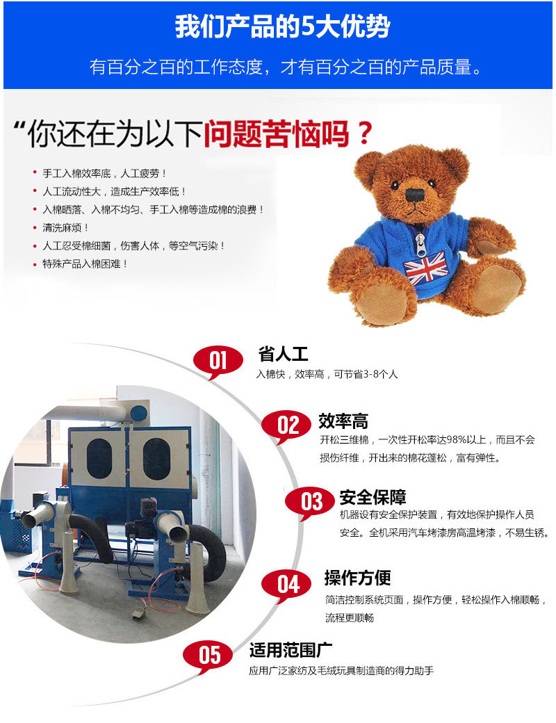 Sponge crushing machine, opening, loosening, mixing, punching, and packaging multifunctional combination machine, sofa factory, home textile factory, cotton filling machine