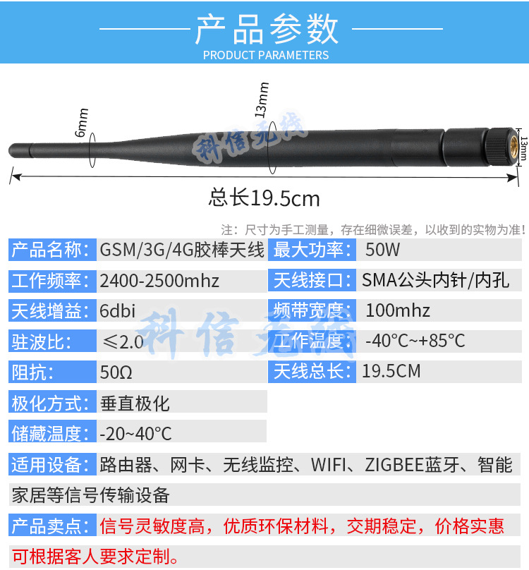 Manufacturer customized 2.4G stick antenna, wireless router, network card monitoring, high gain WiFi, omnidirectional foldable