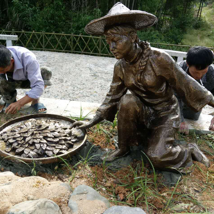 Outdoor Rural Revitalization Landscape Planning and Design Fiberglass Tea Picking Figure Sculpture Factory Customization