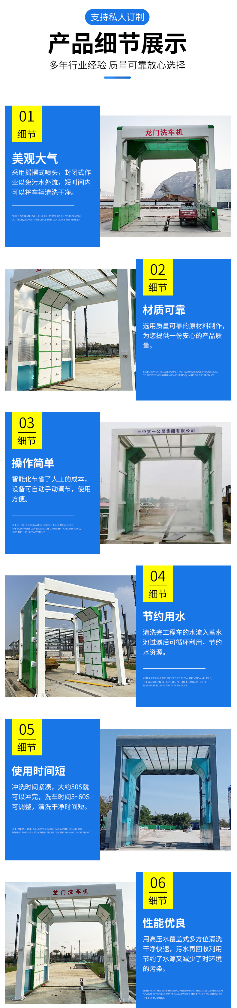 The Longmen car washing machine is safe and fast, suitable for concrete mixing plants, construction sites, and waste treatment plants