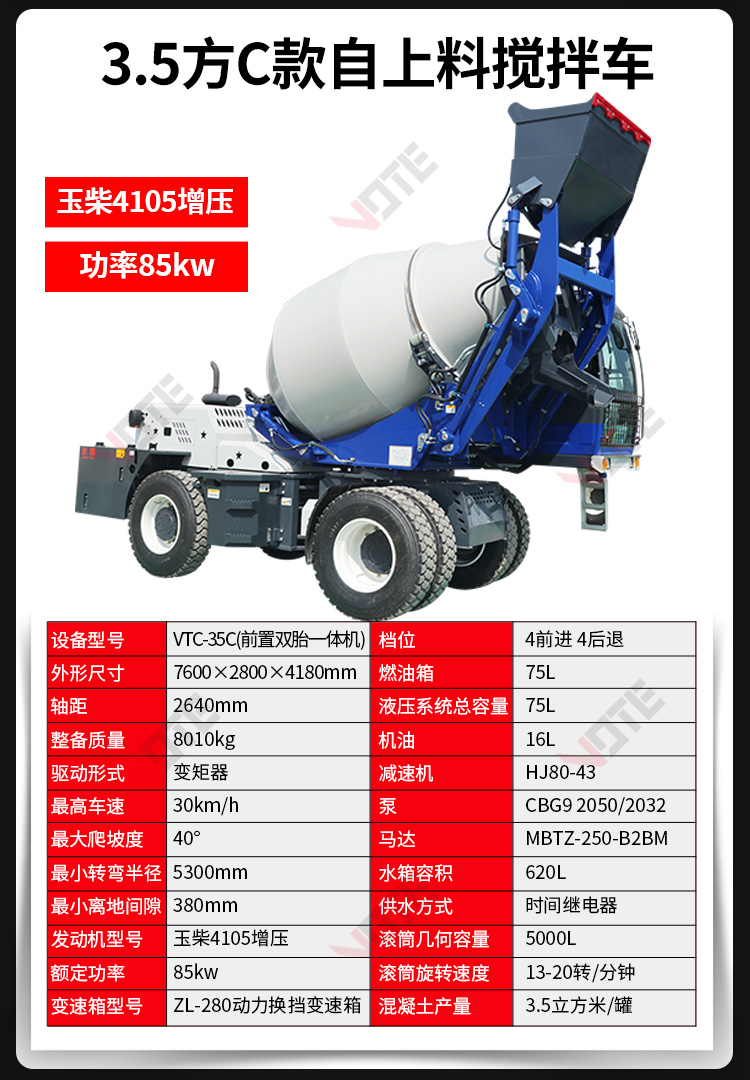 Self feeding Concrete mixer, full-automatic concrete tank truck, mobile pump truck, integrated small cement mixer