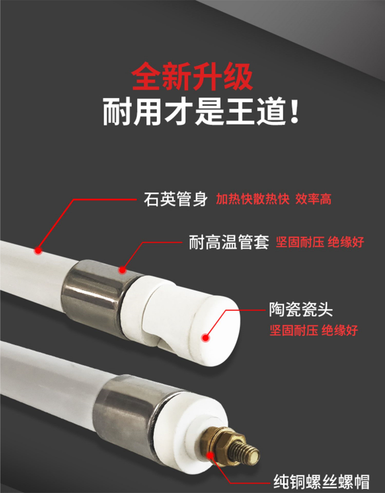 Industrial Far infrared quartz heating tube 220v glass lamp oven high temperature dry burning electric heating rod 380v