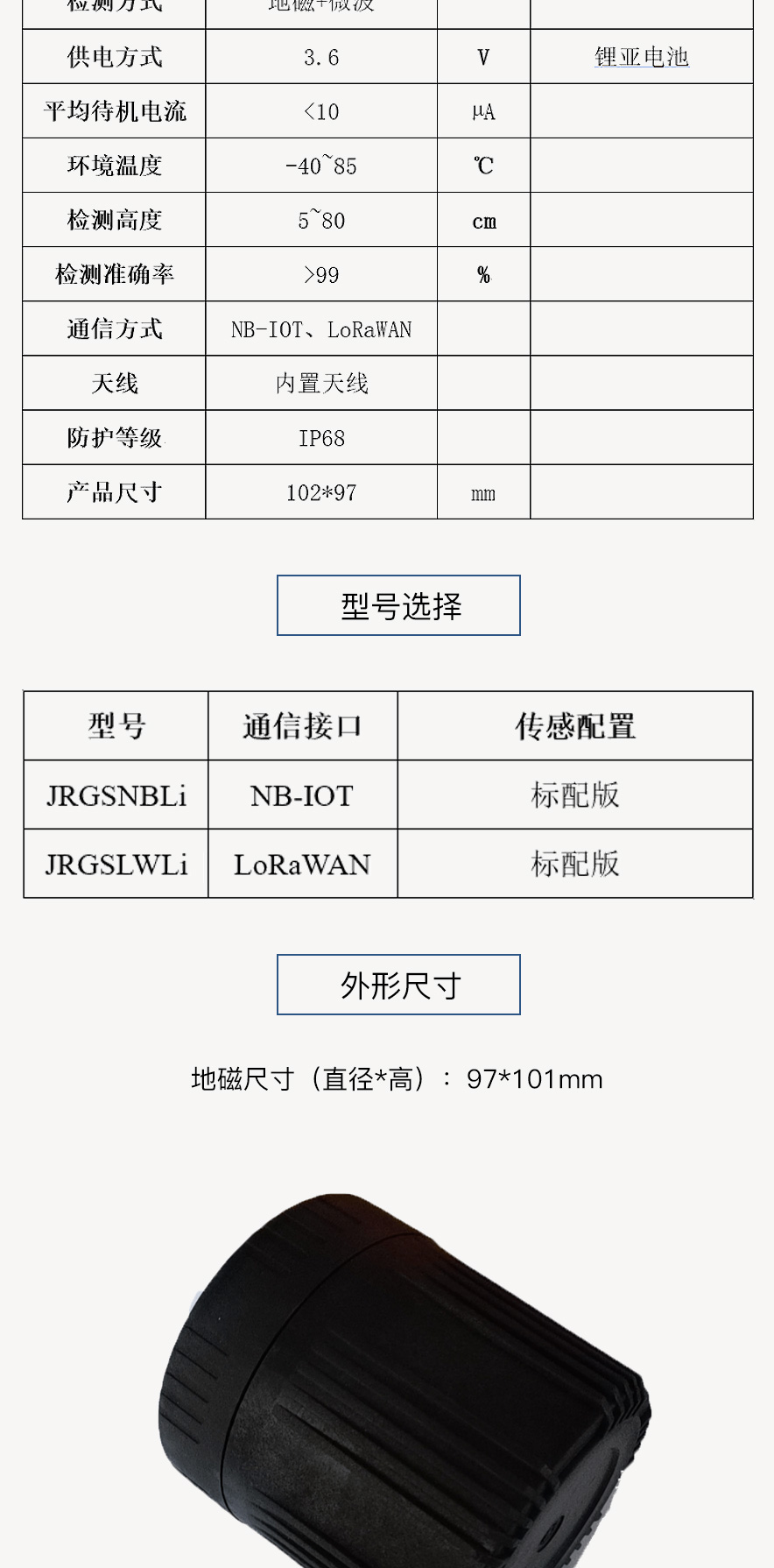 Jinrui Zhicheng Intelligent Geomagnetic Sensor for Roadside Parking Detection JRGSLoLi