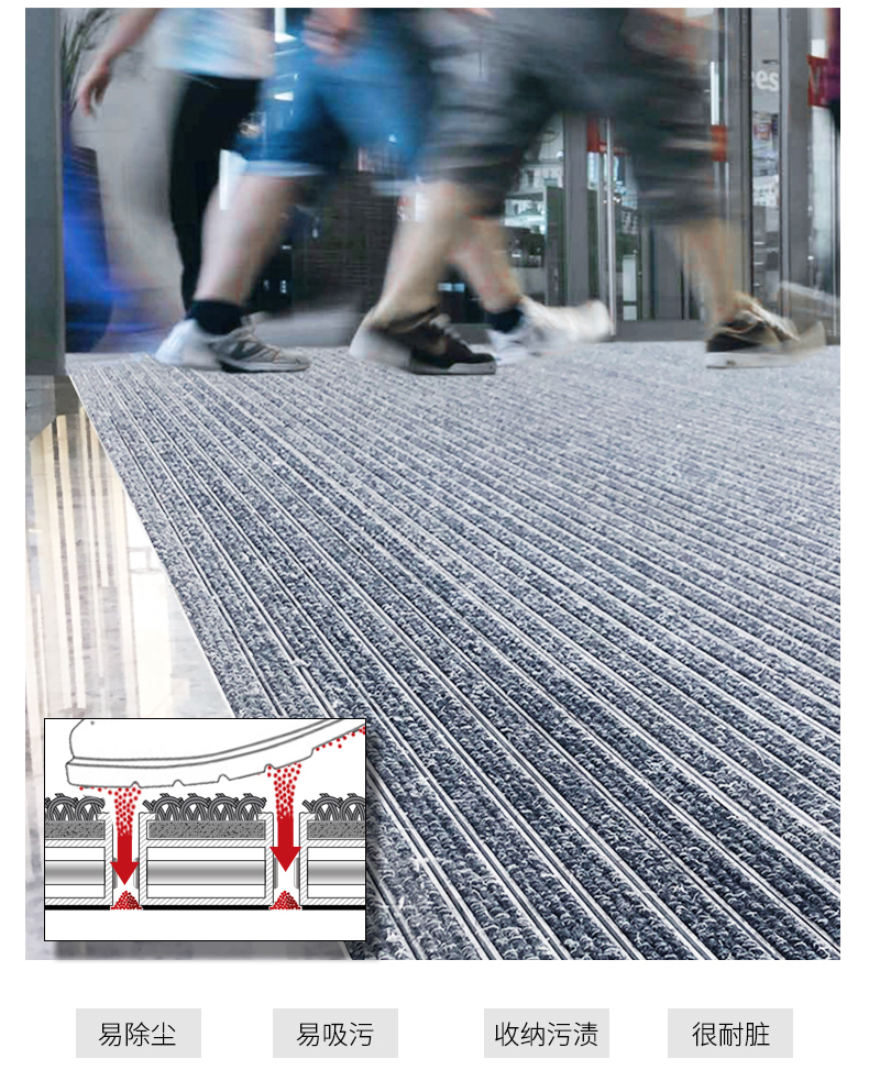 Aluminum alloy floor mat, embedded dust removal foot mat, customized anti slip hall carpet for hotel entrance