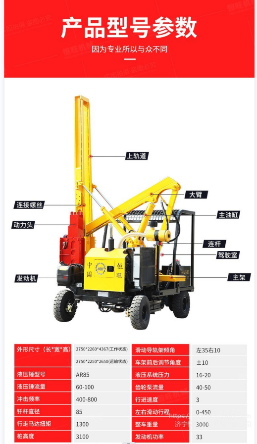 85 hammer wave Pile driver small four-wheel guardrail drilling machine highway necessary hydraulic control