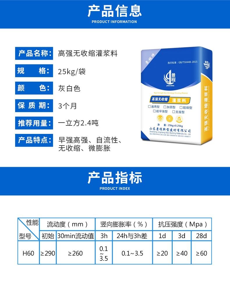 Jingcheng Non Shrinkage Grouting Material for Early Strength and High Strength Foundation Strengthening with Secondary Grouting in Micro Expansion Superflow State