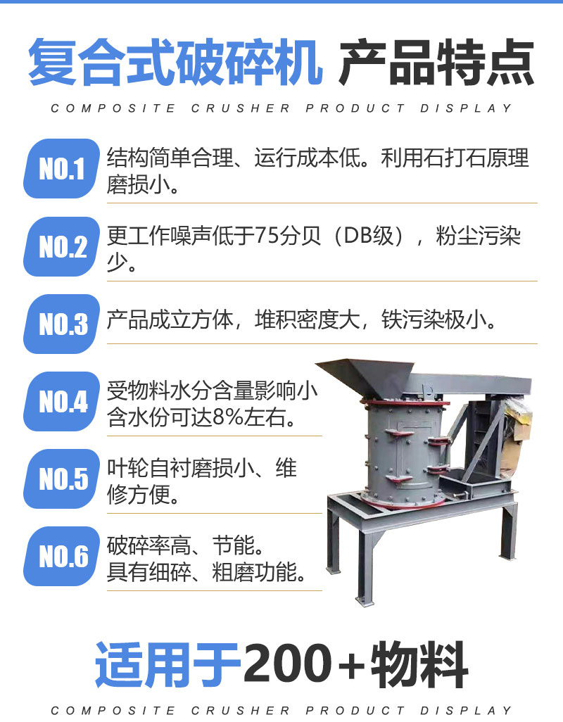 600 type composite crusher vertical composite granite glass crushing equipment without screen bottom