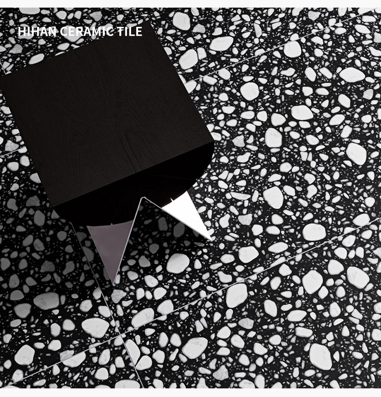 Black large grain ceramic tile bathroom courtyard terrace restaurant imitation Terrazzo floor tile matte anti-skid 6001200