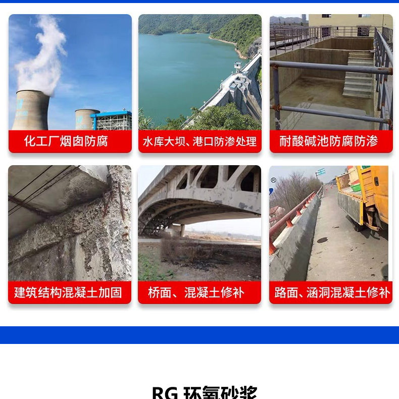 High strength epoxy mortar for reinforcement and repair of exposed reinforcement, corrosion resistance, and impermeability in water conservancy dam construction