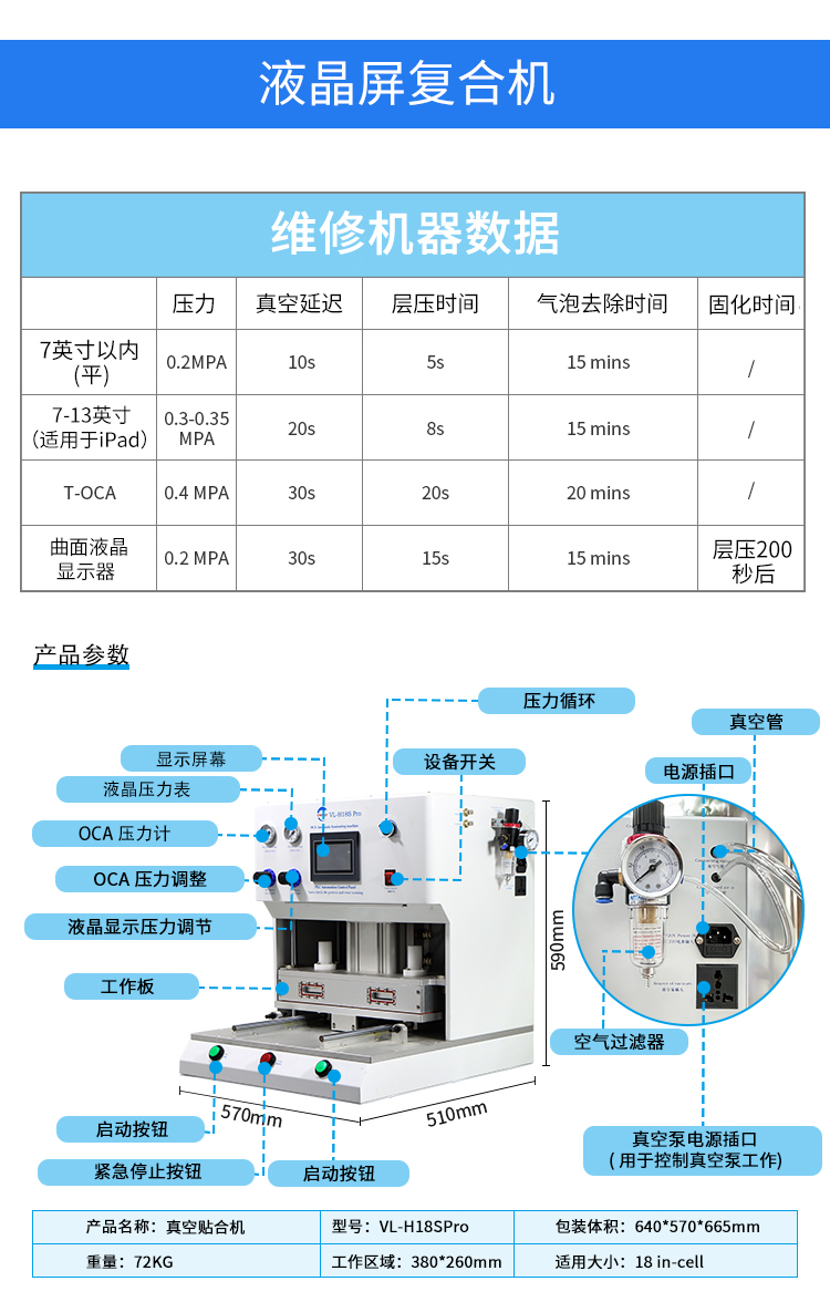 Haoli LCD Repair Vacuum Laminating Machine Flat Watch Universal Vacuum Hot Press 1 Piece Set