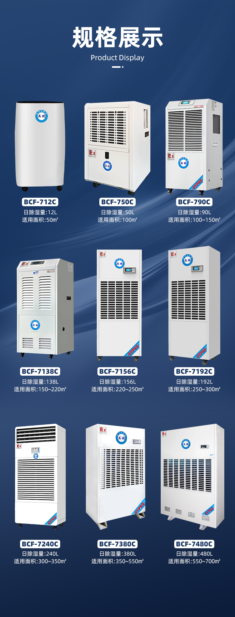 Yingpeng Explosion proof Dehumidifier Industrial Dehumidifier 192L/day BCF-7192C