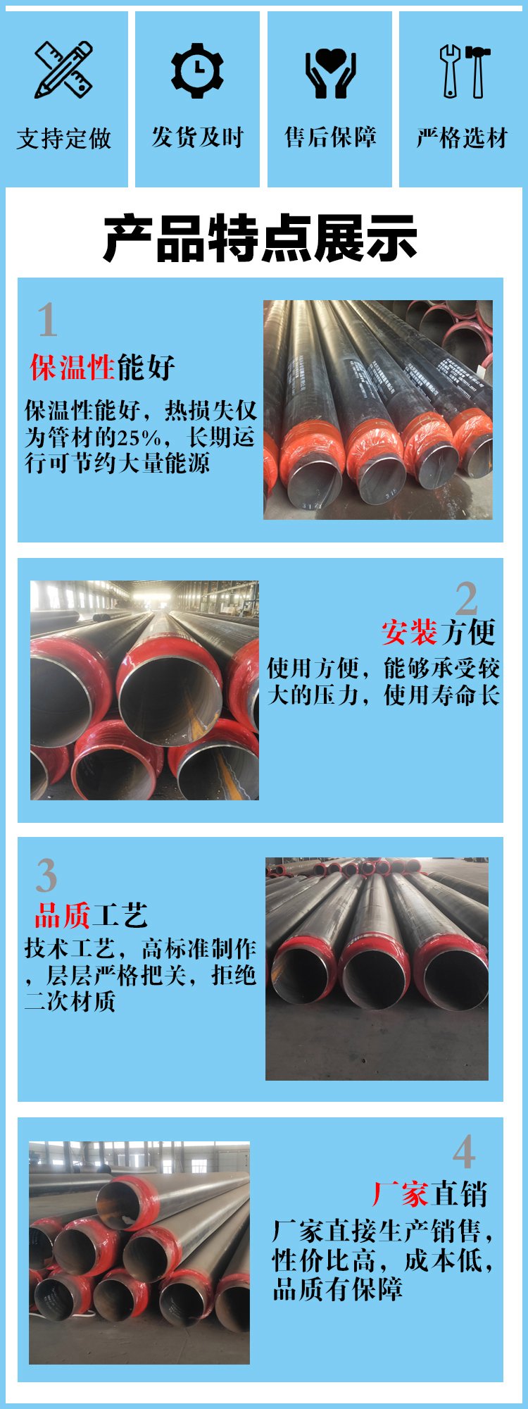 Fangda Prefabricated Steel Sleeve Steel Steam Heating Pipeline 325 Directly Buried High Temperature Resistant Foam Composite Insulation Steel Pipe