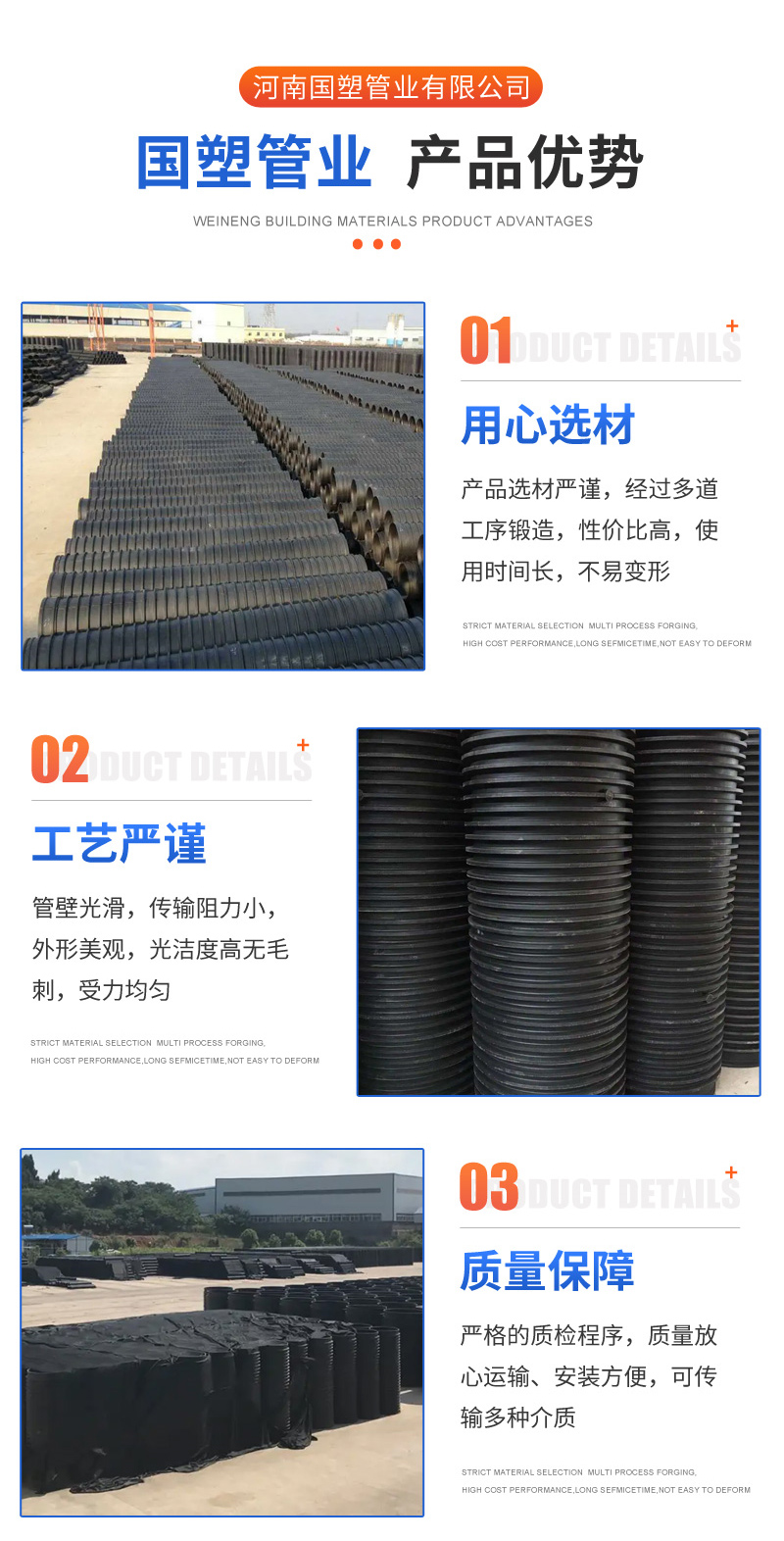 National Plastics Pipe Industry FRPP special-shaped ribbed molded pipe anti-corrosion drainage pipe material polypropylene two meters per piece