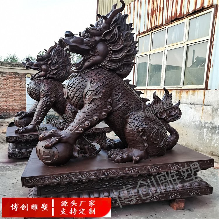 铜麒麟工厂 博创雕塑铸铜麒麟 家庭 公司酒店 大门口摆件