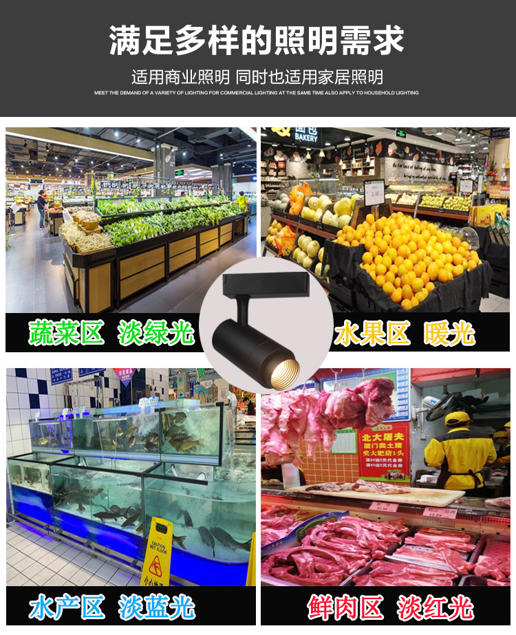 Dimming and zoom fresh meat LED track light, fruit and vegetable light, bread, seafood, and seafood LED focusing fresh light