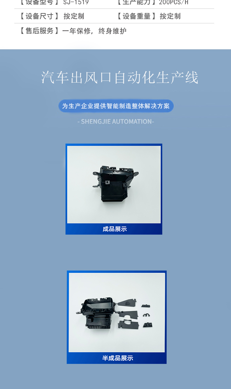 Non standard equipment supply for automatic assembly production line of automobile air vents, Shengjie Automation manufacturer