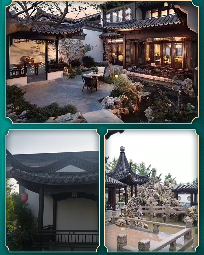 Chinese style antique roof connected tiles, ancient architecture ceramic integrated tiles, garden tiles, green tiles