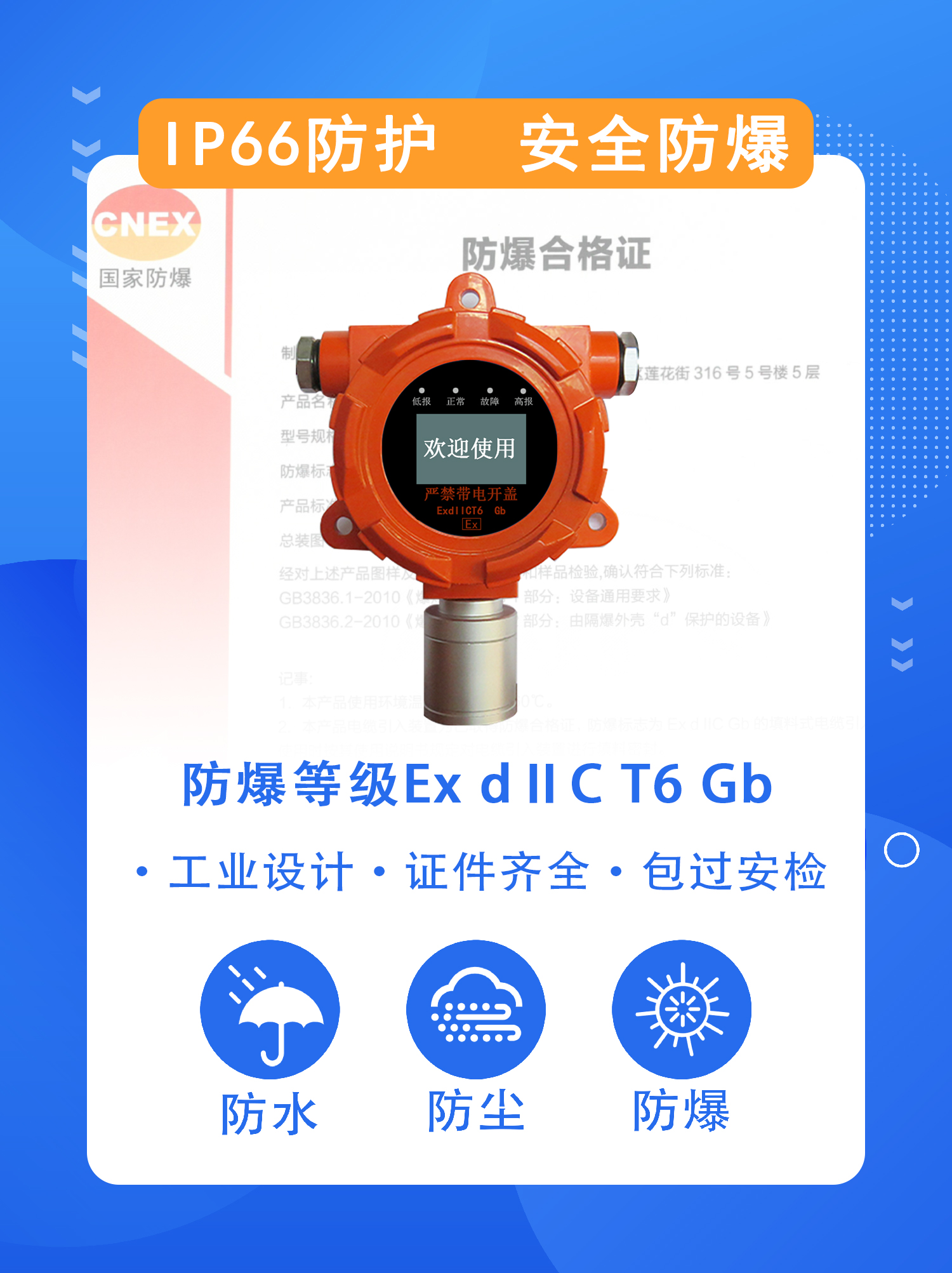 Chenjing Technology fixed LCD carbon monoxide gas detection alarm IP66 explosion-proof