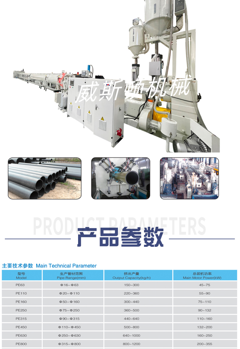 PE pipe production line, plastic extrusion equipment, high-speed extrusion pipe assembly line, mechanical production, processing and customization