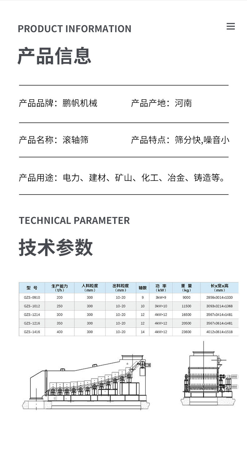 Pengfan Machinery Roller Screen Stone Plant Sand and Coal Separators Multi stage Linkage Roller Screen Mechanical Equipment