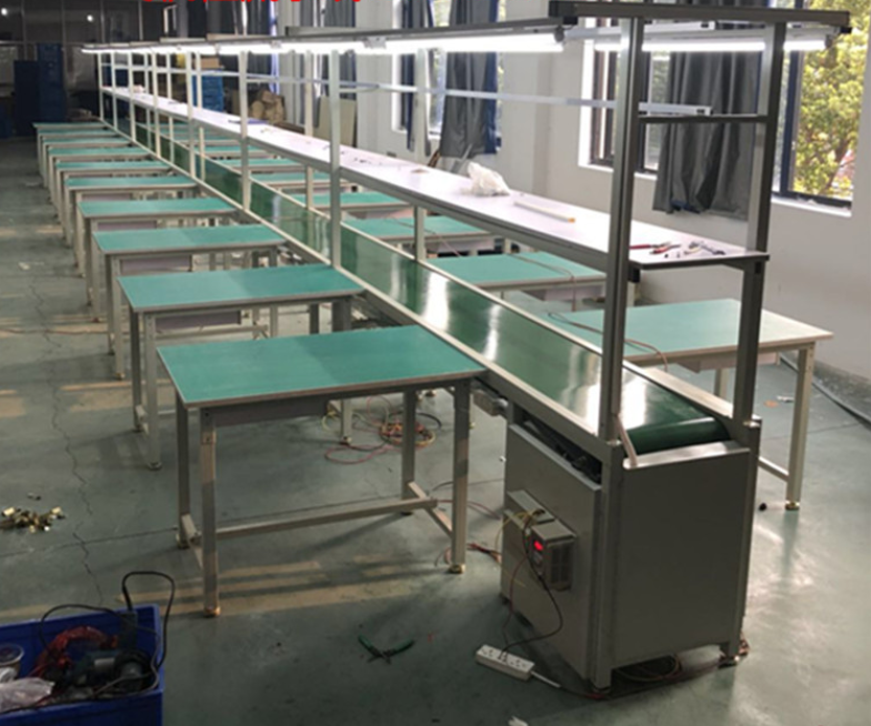 Assembly line, factory workshop, Assembly line, assembly line, automatic packaging, conveyor belt, electronic factory, cable with light