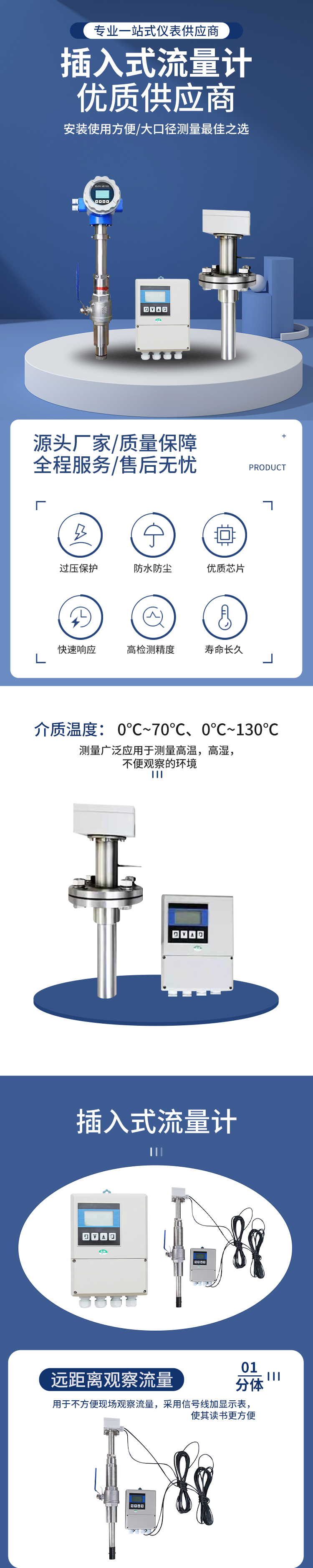 Insertion type electromagnetic flowmeter, seawater mud, strong acid, strong alkali liquid, integrated split type Huangda Shize instrument