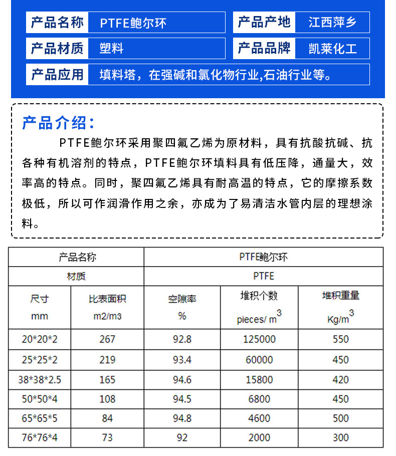 Polytetrafluoroethylene Bauer ring PTFE material filling material is suitable for high temperature and acid resistance in air precooling systems