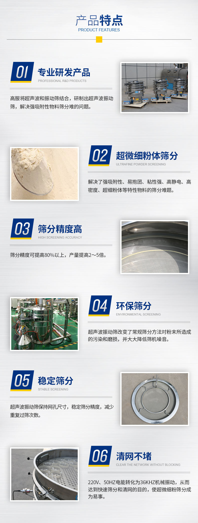 Ultrasonic vibrating screen, high-frequency metallurgical metal powder screening machine, high-frequency screening