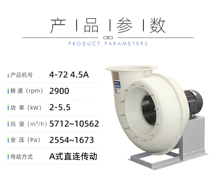 Cooling tower supporting centrifugal fan 4-72 FRP fertilizer plant anti-corrosion fan resistant to strong acid and alkali environment