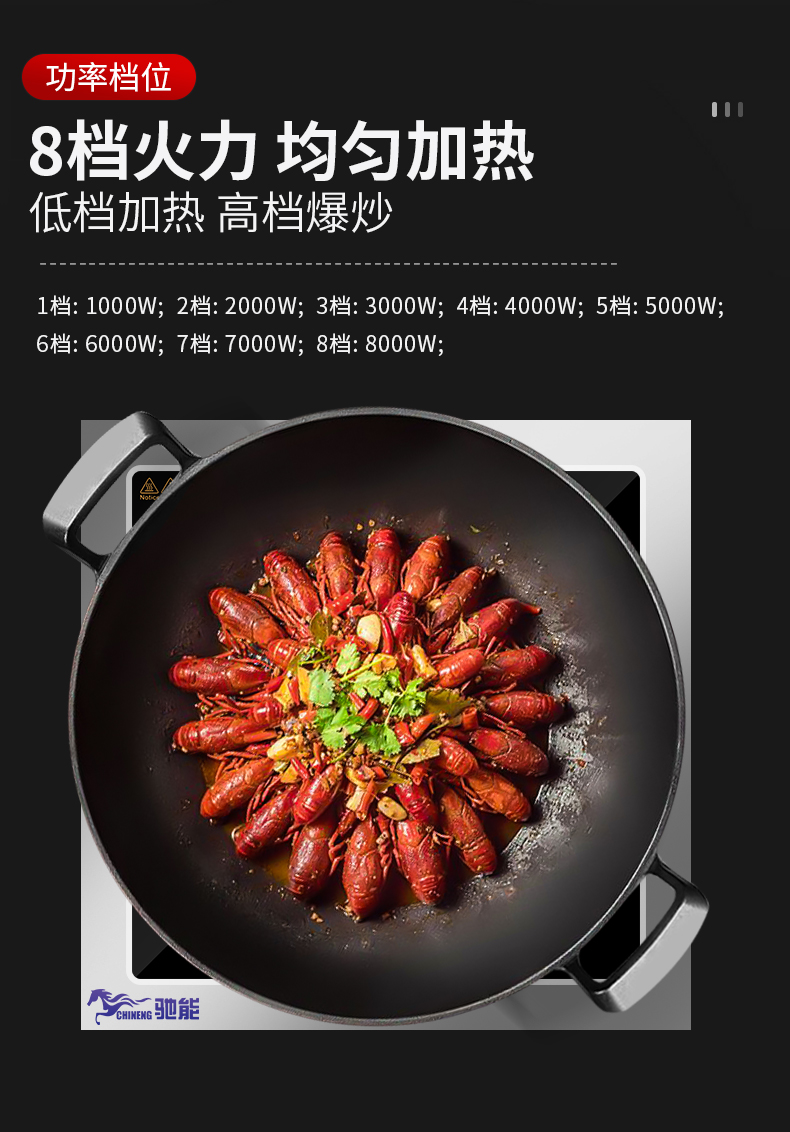 Chineng commercial Induction cooking 8000W concave high-power restaurant canteen stir fried induction cooker 8KW desktop