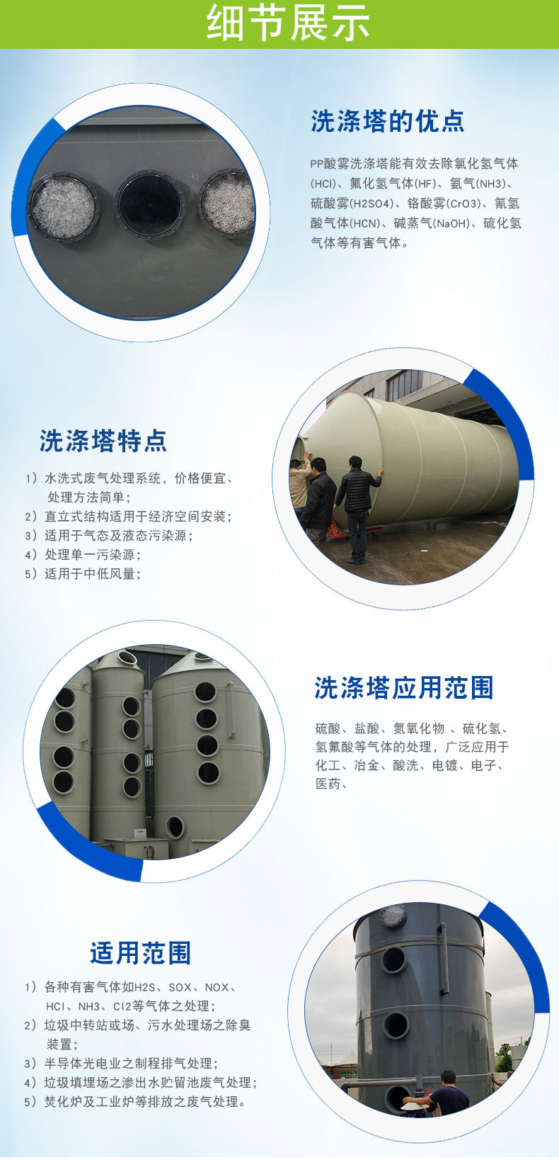 Mulan PP Spray Tower Waste Gas Treatment Equipment Desulfurization Purification Dust Removal Water Spray Tower Metal Structure