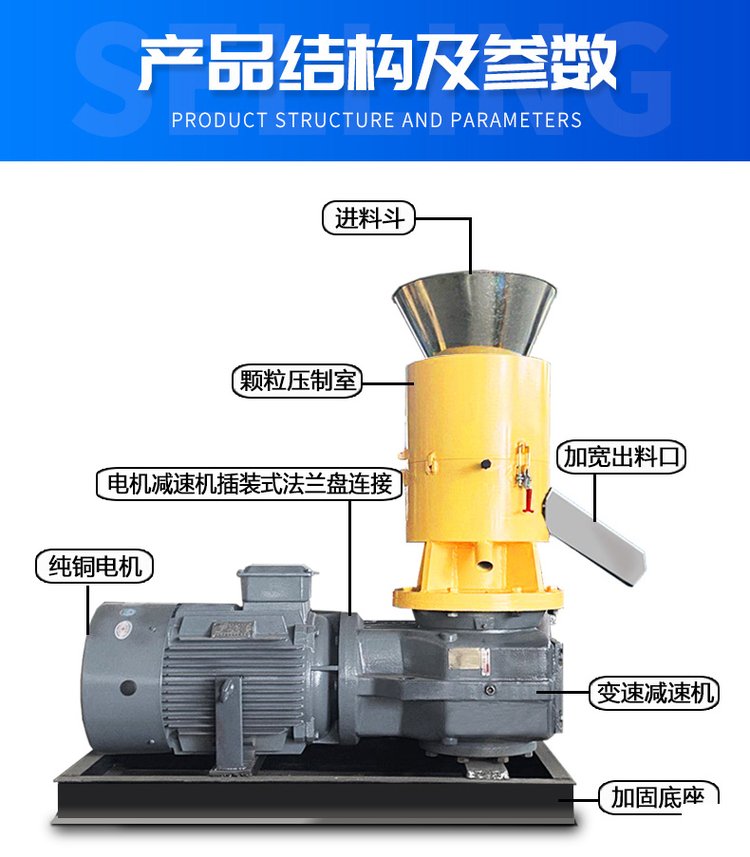 Wood chips, straw, cow manure granulation machine, flat model biomass fuel pellet machine, automatic oiling, sawdust granulation machine