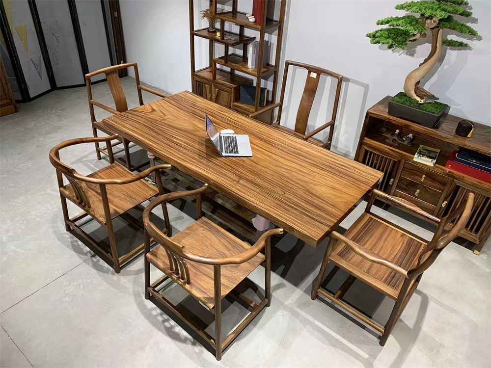 Yuanmufang South American walnut solid wood large board office meeting tea table and desk, all square 202 * 90 * 6