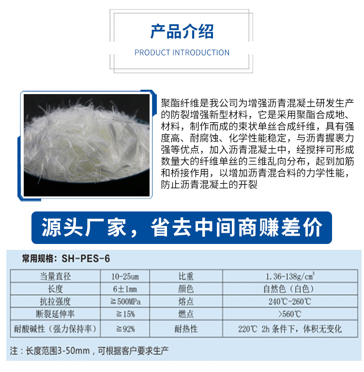 High temperature resistant polyester fiber for asphalt pavement, airport runway, Machang Expressway