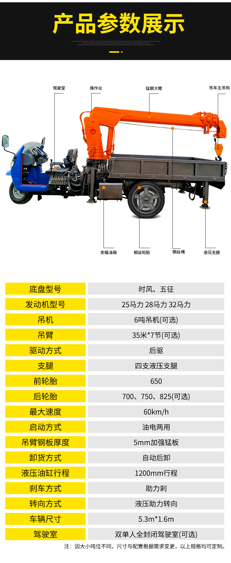 Yiyu Shifeng Three wheeled Truck mounted Crane with Three Horses Modified Crane Fully Hydraulic Small Crane