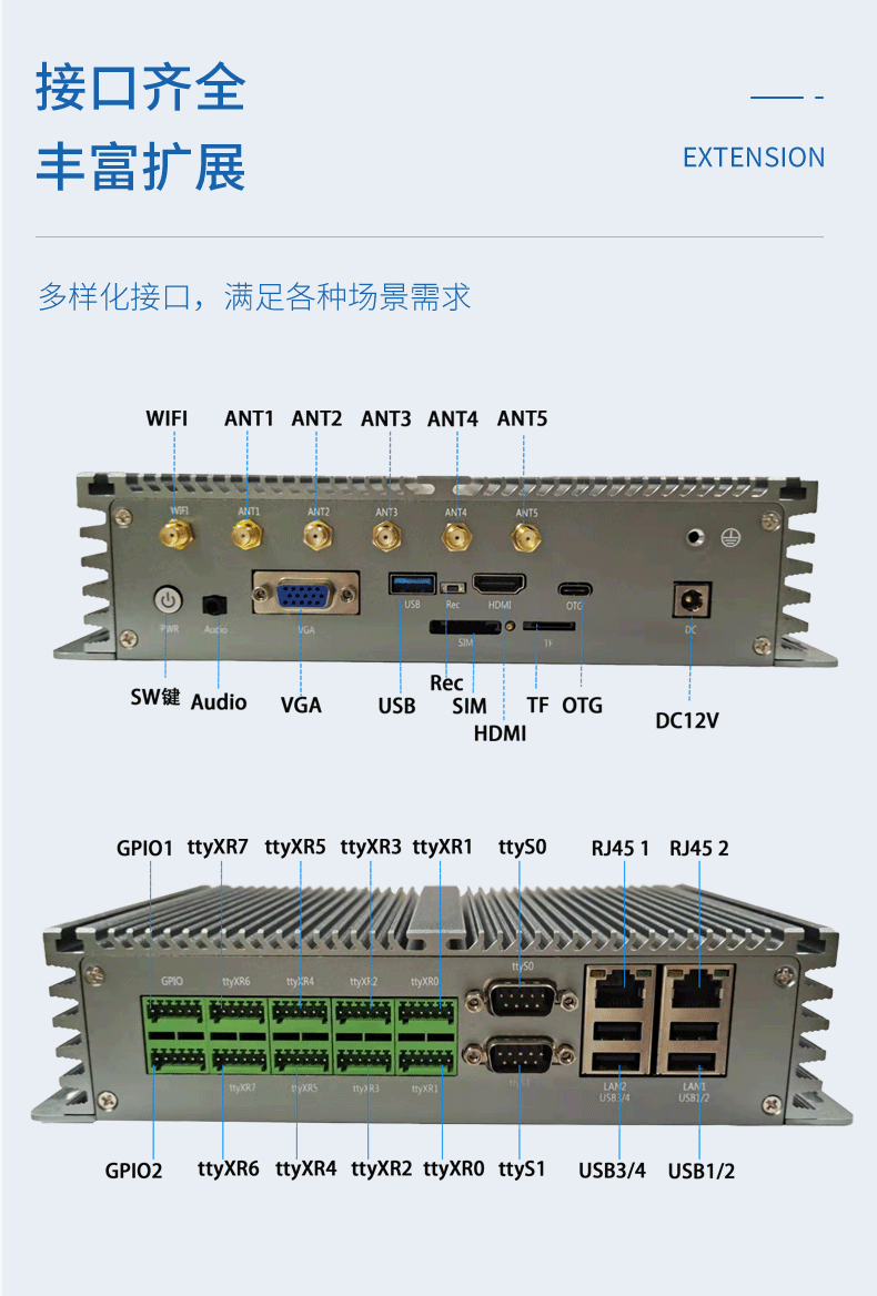 ARM RK3399 industrial computer 5G gateway supports 10 serial ports (RS232/RS485) and supports Android/Linux