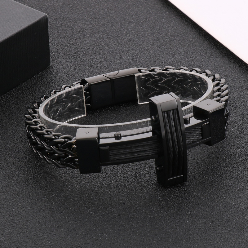 Hip Hop Street Weiya Line Cross Bracelet European and American Personality Front and Back Chain Magnet Buckle Titanium Steel Men's Bracelet