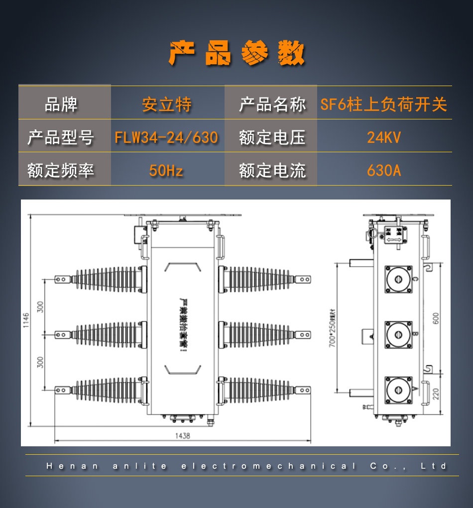 24KV outdoor SF6 high-voltage load switch on column, 304 stainless steel gas insulated remote communication