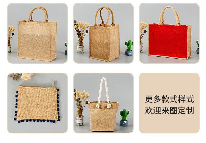 Kaisen Hemp Bag Customization Handheld Laminated Jute Shopping Bag Wholesale Customization Printing