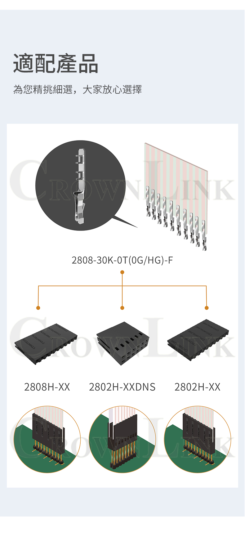 CROWNLINK quick connect 2808-30K-0T-F FFC/FPC 2.54 thin film switch tinned terminal