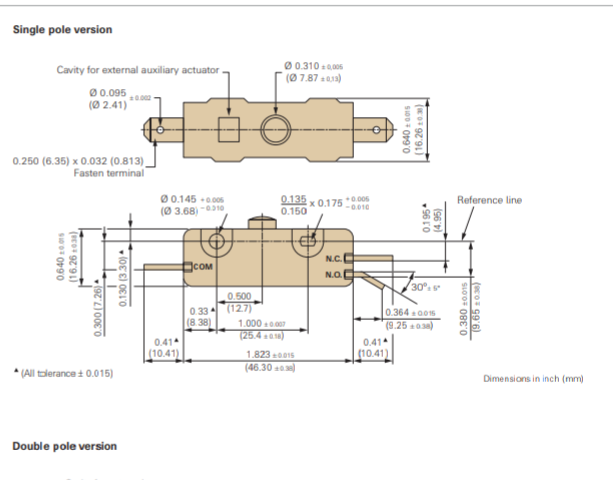 ZF ZF Micro Switch E13 Button Type, Wing End, SPDT