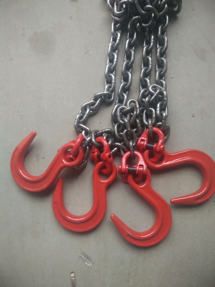 Pengxiang supplies G80 manganese steel lifting chain slings with double legs, three forks, and hook type combined chain slings