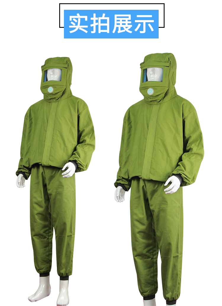 Canvas split sandblasting suit, spray painting, sandblasting, anti sand cap, replaceable glass screen, breathable, double layer dust protection for work