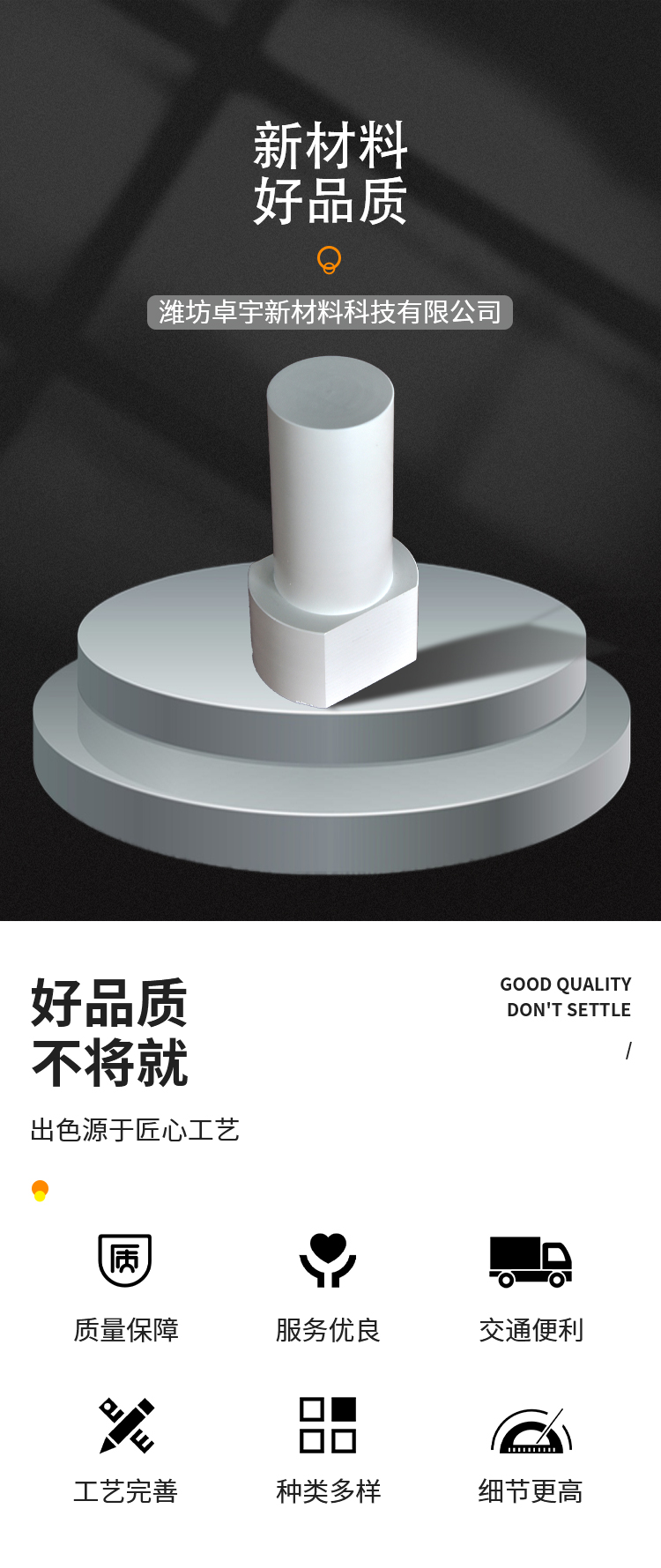 Zhuoyu Technology's boron nitride ceramic bolt and screw threaded parts are processed according to customized drawings and samples