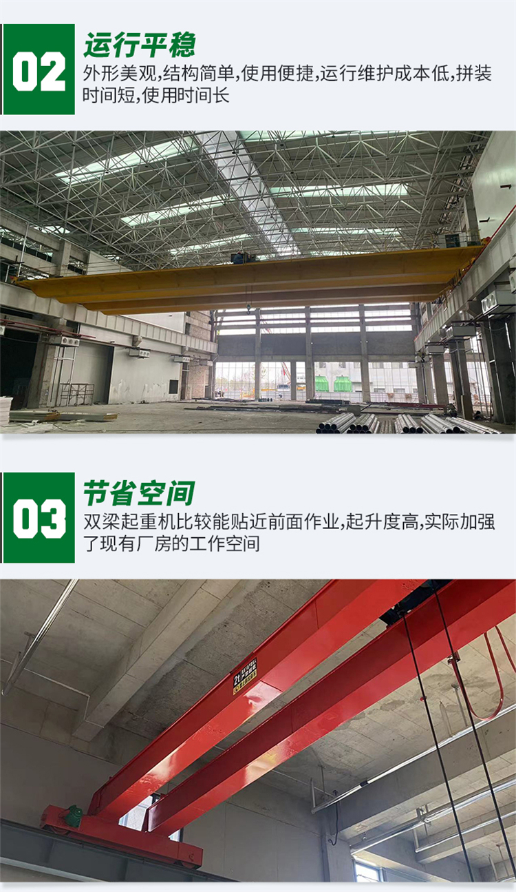 Electric double beam crane workshop lifting capacity 20 tons double main beam traveling crane