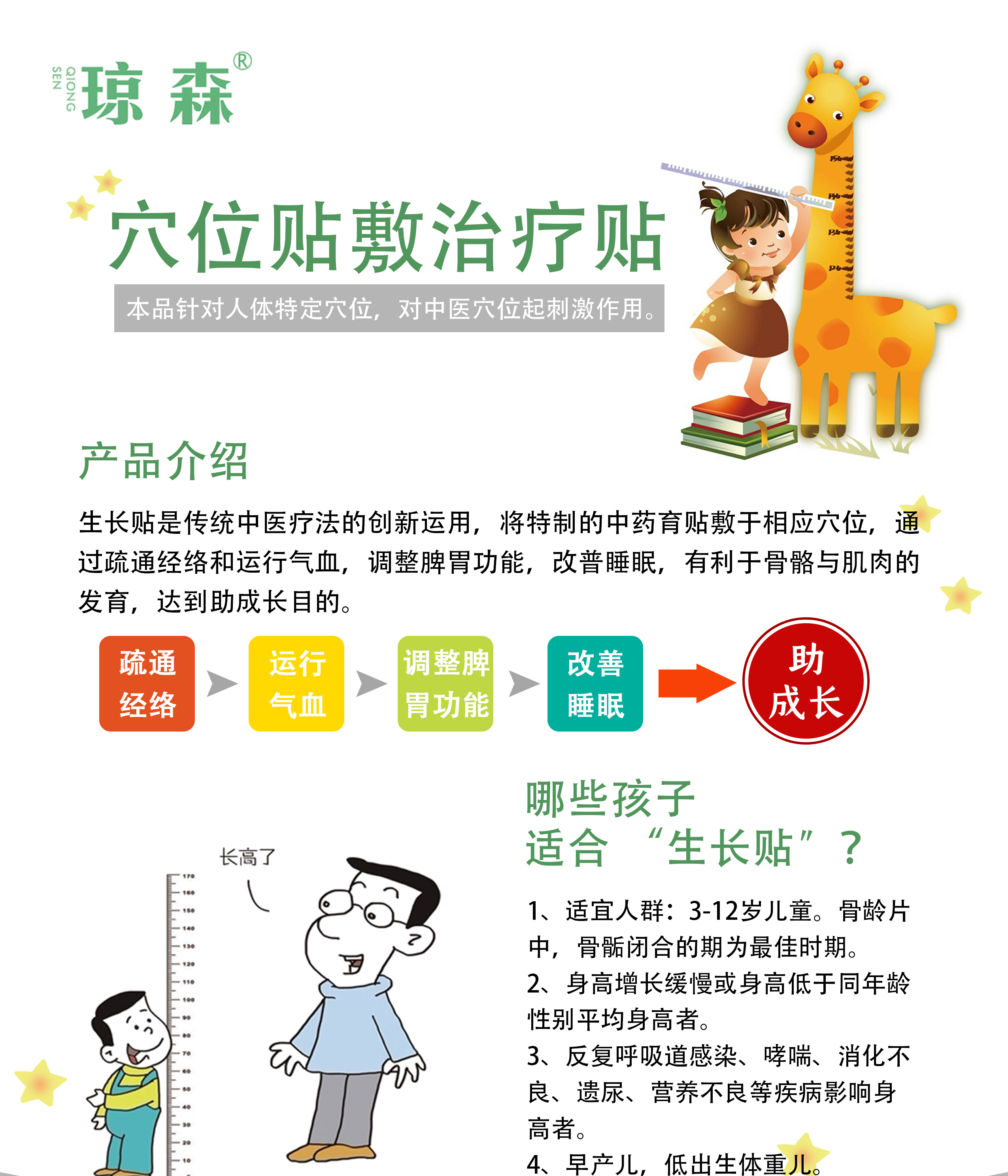 Qiongsen acupoint application for treatment of small children's growth patch, short stature bone development patch